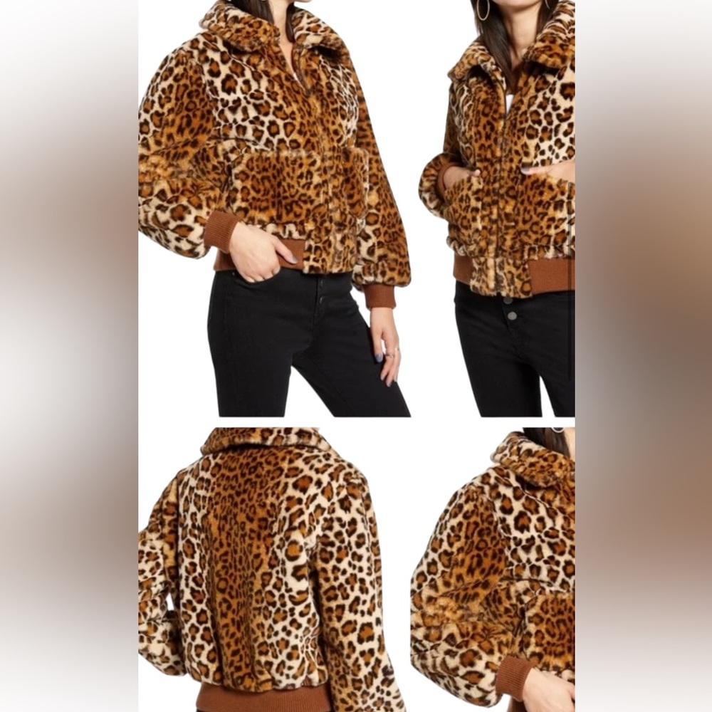 Treasure and Bond Leopard Print Faux Fur Cropped Jacket Size S